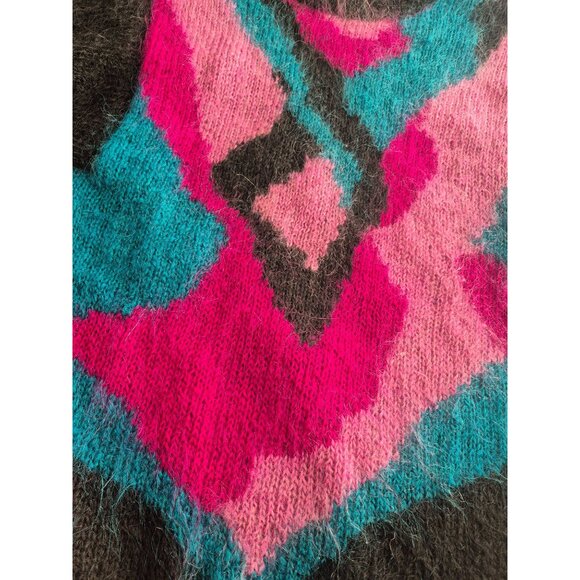 Vintage 80s Custom Made Mohair Sweater With Vibrant Abstract Pink & Blue Design - Picture 4 of 4